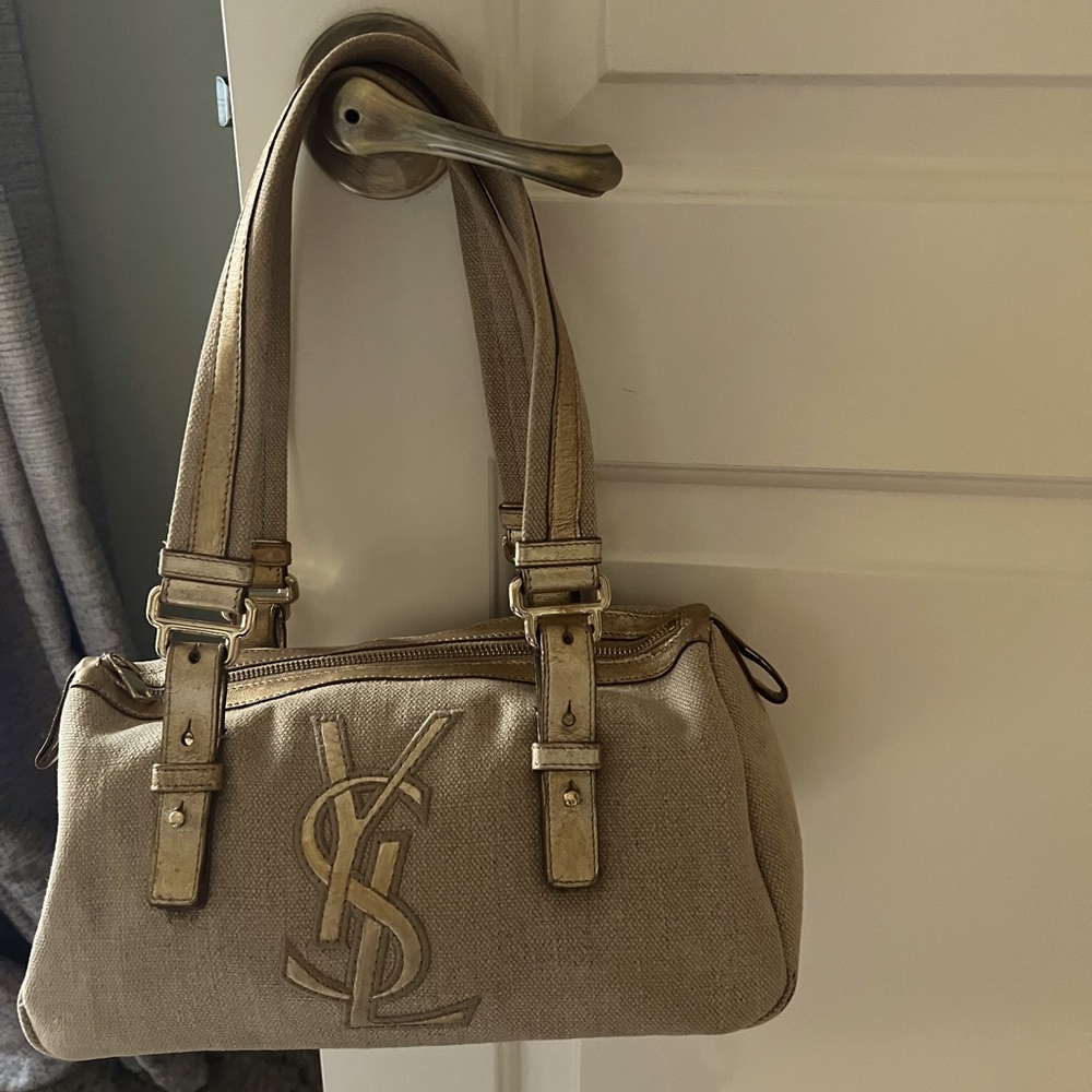 YSL  mid size epi bag great condition authentic linen with gold leather